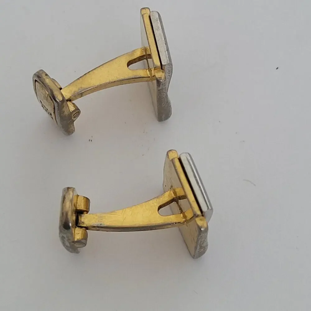 Givenchy Cufflinks Set Rectangle Gold Silver Tone Logo Vintage Designer Fair‎